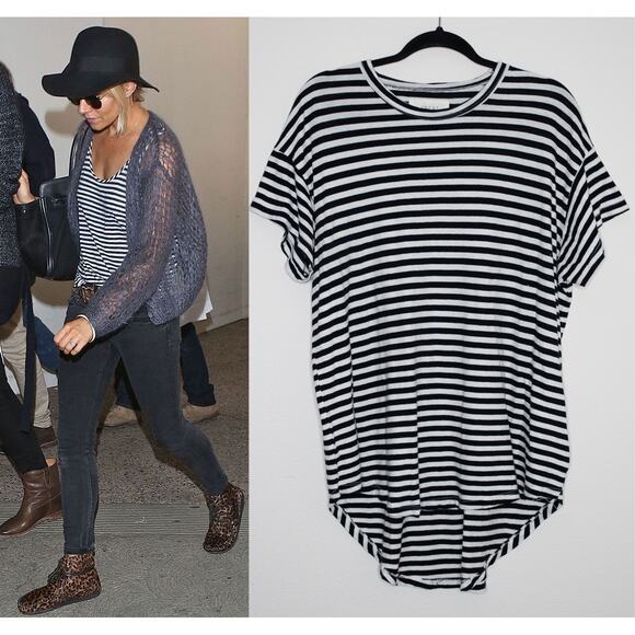 The Great Shirttail Tee Black White Stripe High Low Tunic Relaxed Fit SZ M - Picture 1 of 6